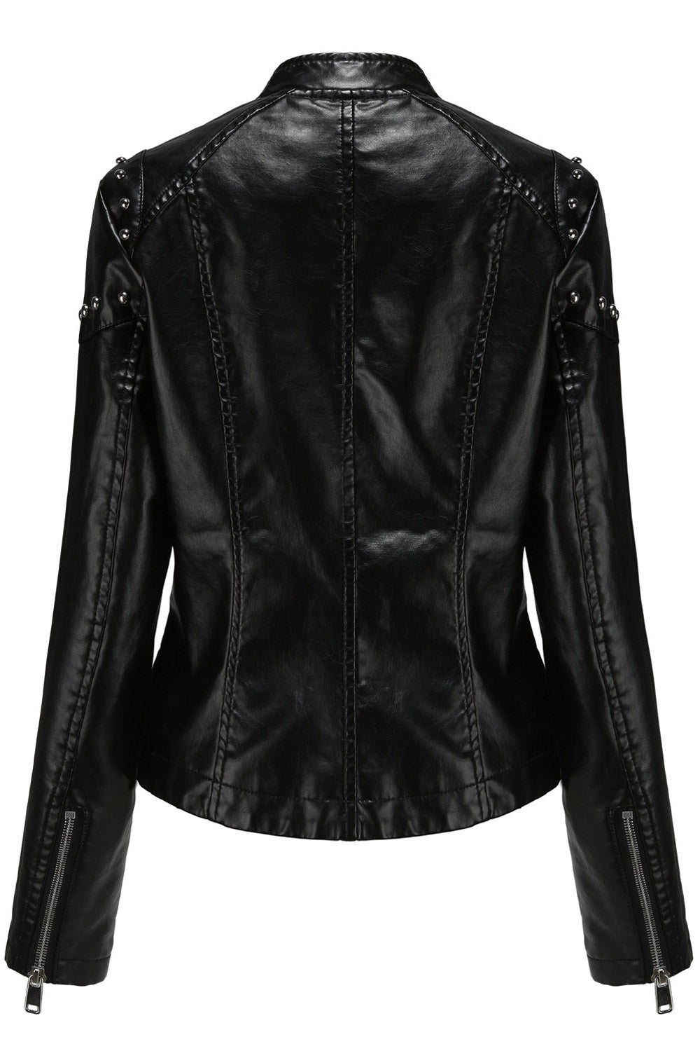 Women Attractive Lapel Collar Neck Irregular Hem & Cross Fastener Soft Winter Leather Jacket