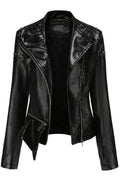 Women Attractive Lapel Collar Neck Irregular Hem & Cross Fastener Soft Winter Leather Jacket