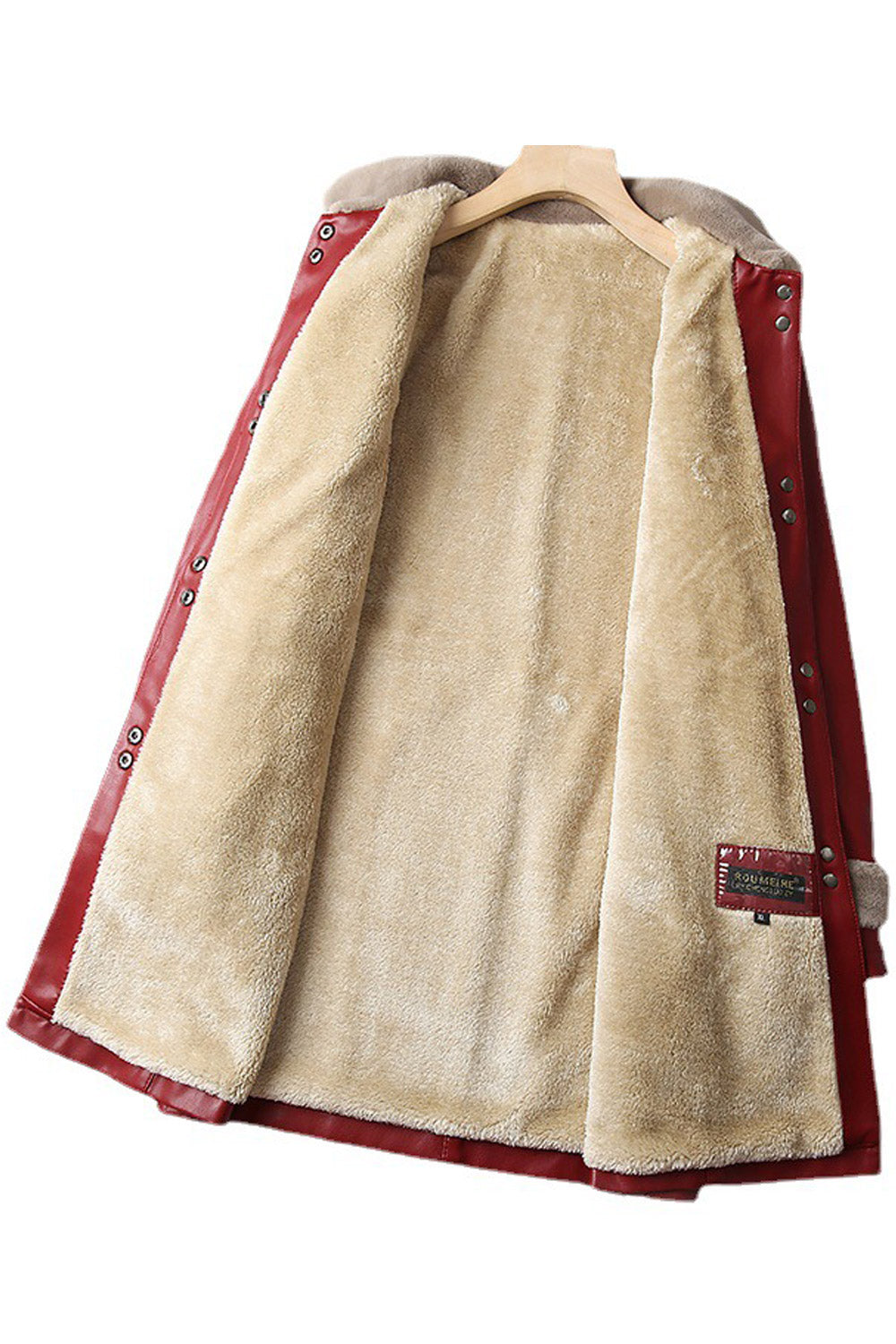 Women Perfect Collar Neck Buttoned Fastener & Slash Pocket Above Knee Warm Winter Leather Jacket