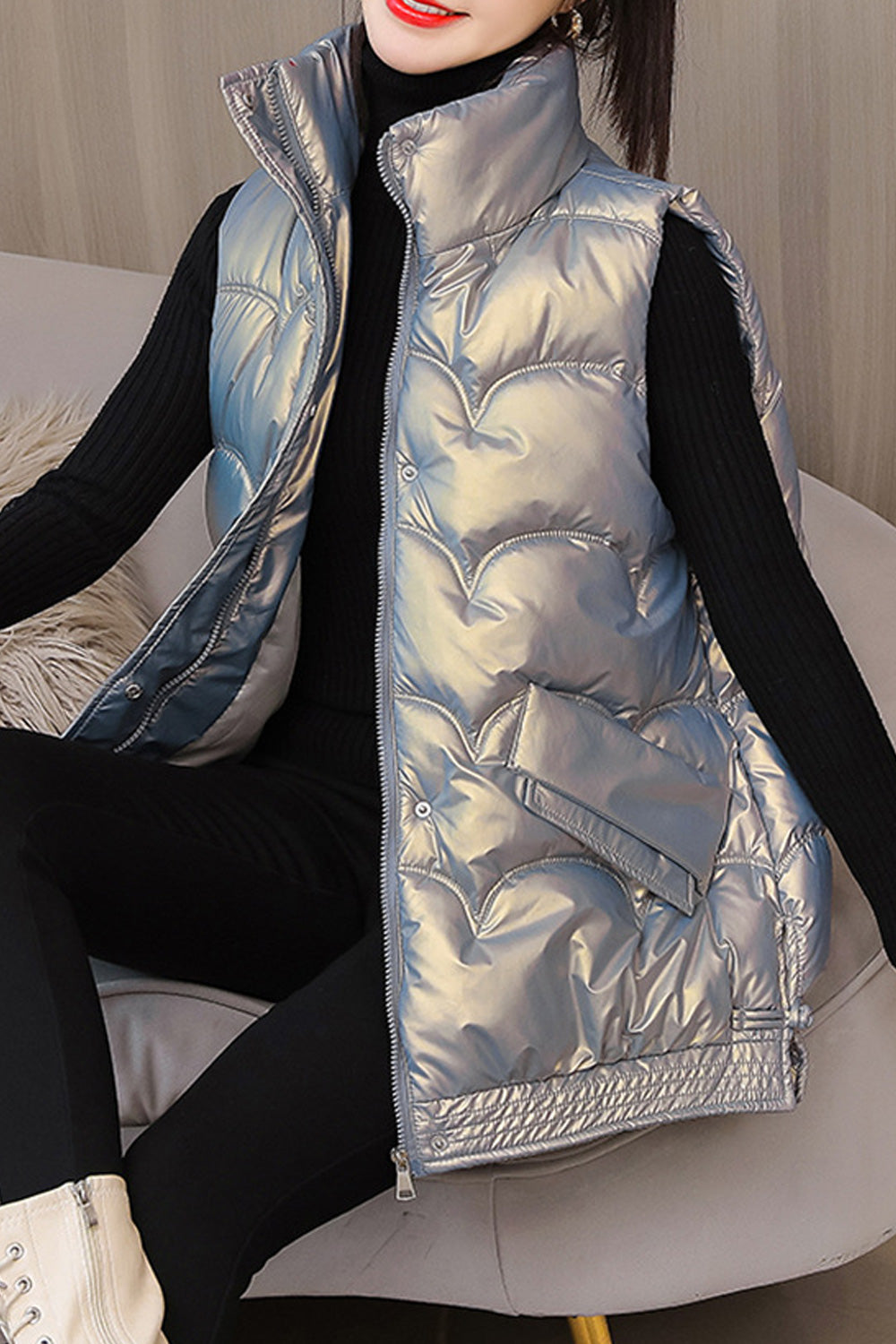 Women Party Colours Shining Look Padded Vest