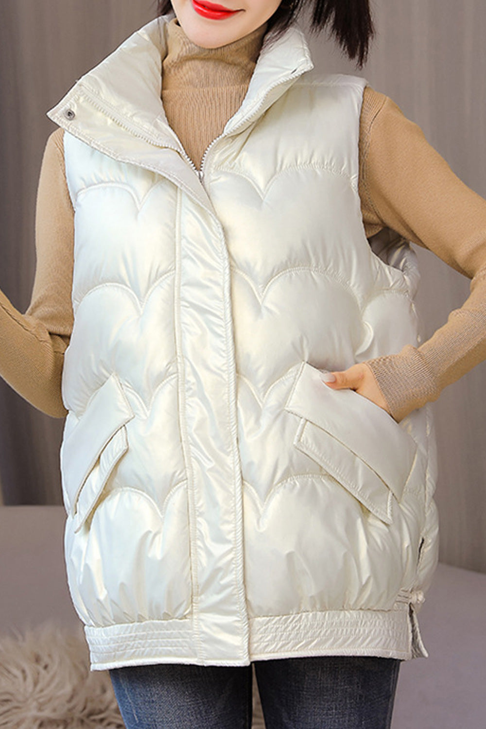 Women Party Colours Shining Look Padded Vest