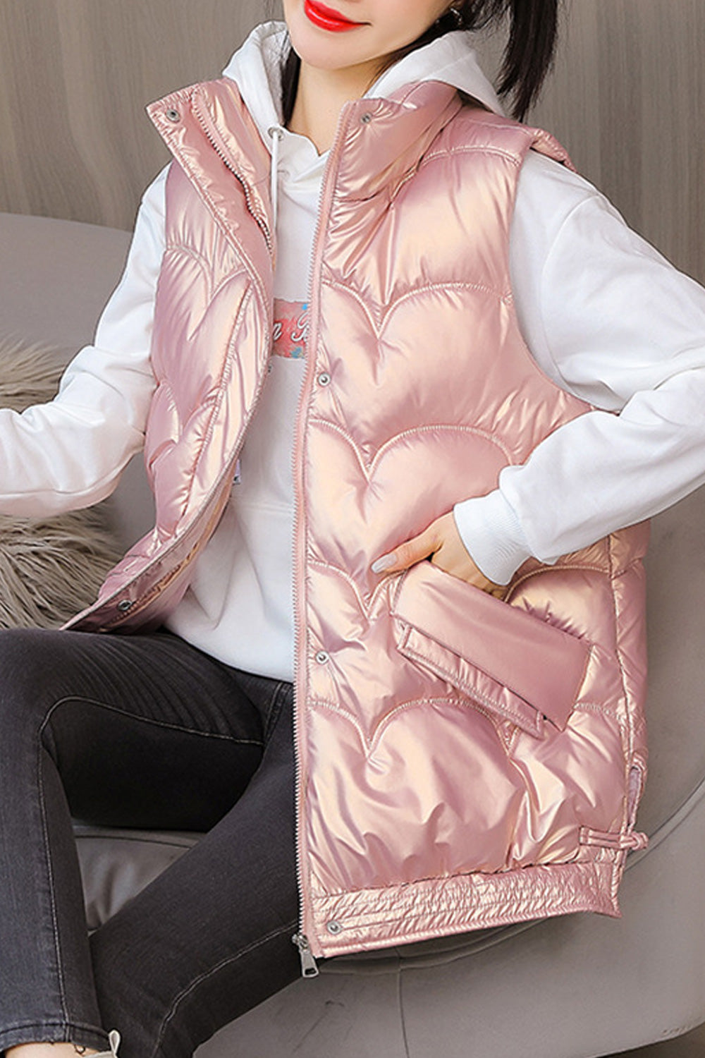 Women Party Colours Shining Look Padded Vest