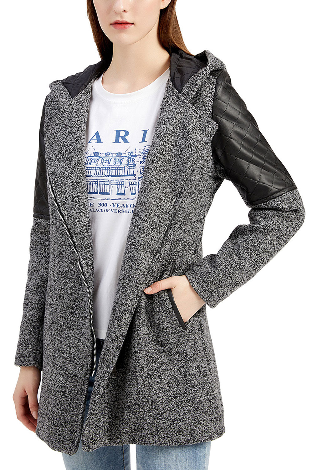 Women Jaunty Soft Hooded Neck Loose Long Sleeves Side Zippered pocket & Cross Zip Fastener Unwind Winter Casual Jacket
