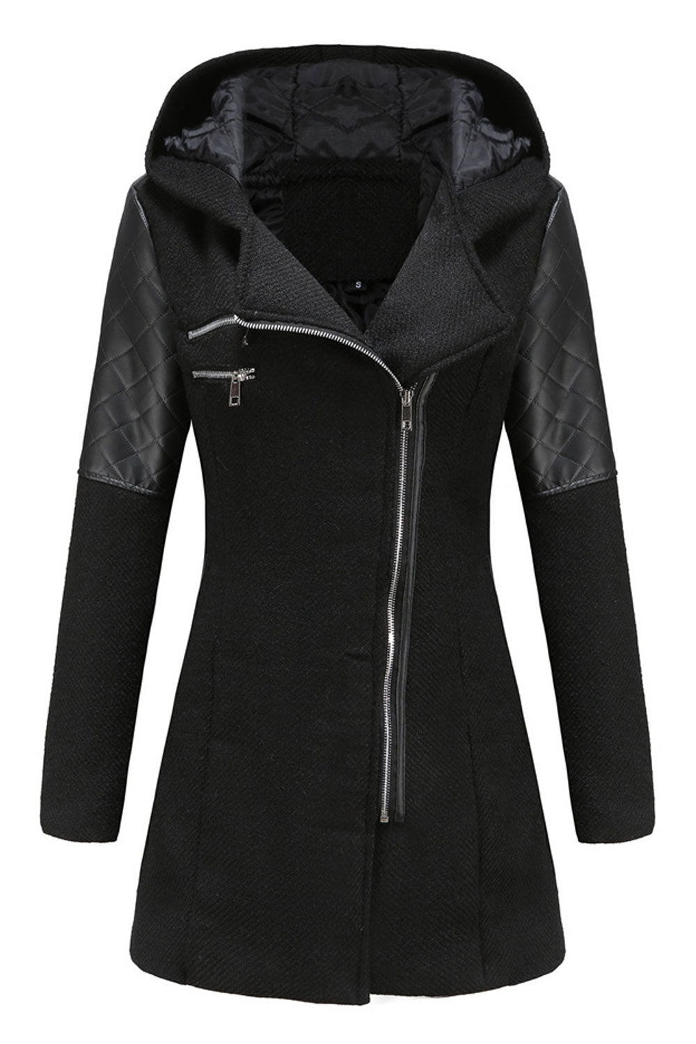 Women Jaunty Soft Hooded Neck Loose Long Sleeves Side Zippered pocket & Cross Zip Fastener Unwind Winter Casual Jacket