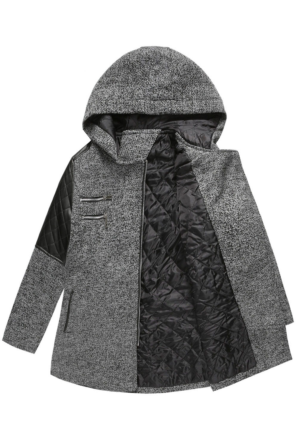 Women Jaunty Soft Hooded Neck Loose Long Sleeves Side Zippered pocket & Cross Zip Fastener Unwind Winter Casual Jacket