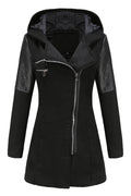 Women Jaunty Soft Hooded Neck Loose Long Sleeves Side Zippered pocket & Cross Zip Fastener Unwind Winter Casual Jacket