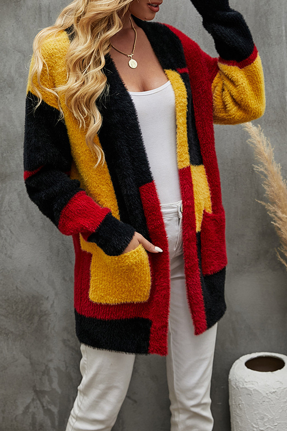 Women Appealing Nice Colors Front Open Lovely Pockets Fashionable & Relaxable Knitted Winter Warm Cardigan