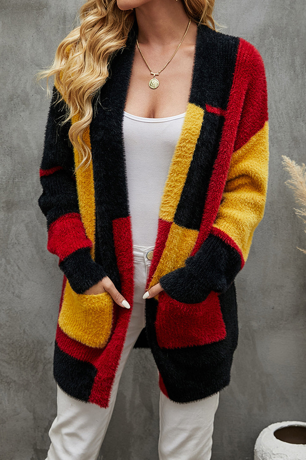 Women Appealing Nice Colors Front Open Lovely Pockets Fashionable & Relaxable Knitted Winter Warm Cardigan