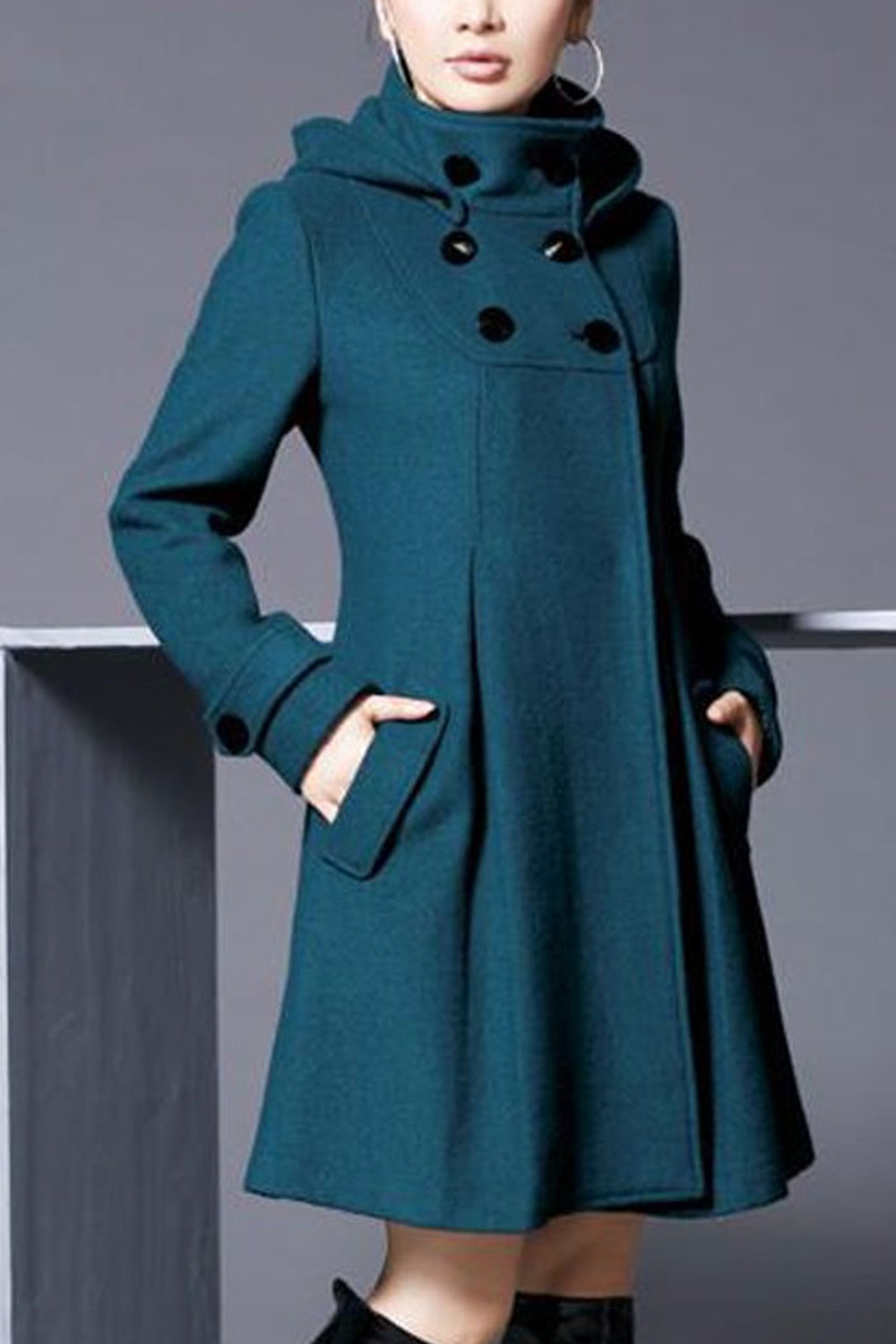 Women Winter Fashionic Buttons Decorated Mid-Length Side Pockets Spectacular Warm Coat