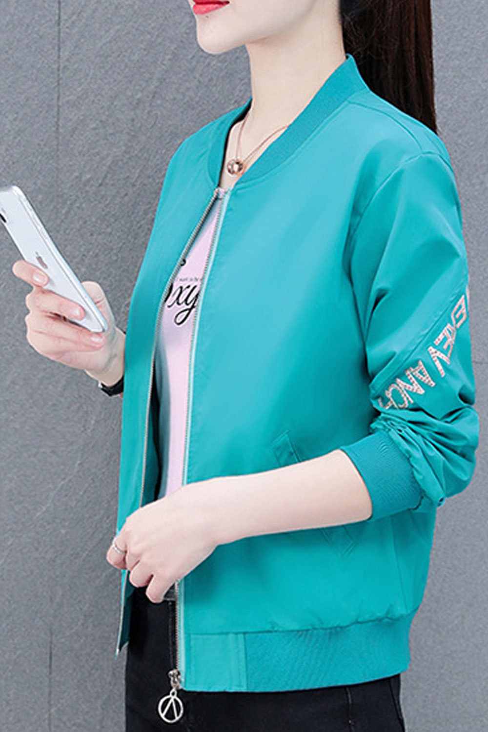 Women Exclusive Knitted Stand Collar Neck Ribbed Cuff & Hem Slash Pocket & Easy Zip Fastener Warm Winter Casual Jacket
