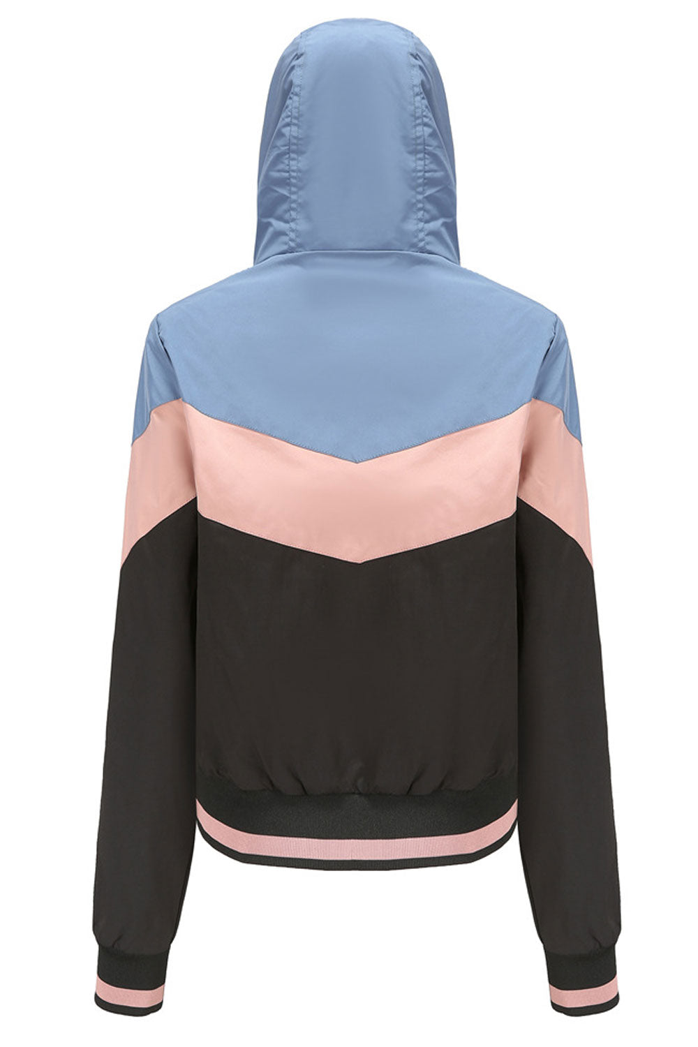 Women Trichromatic Drawstring Hooded Neck Sing Line Knitted Ribbed Cuff & Hem Side Pocket & Zip Fastener Warm Casual Winter Jack