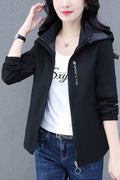 Women Lavender Hooded Collar Loose Long Sleeves Stretchable Cuff Front Zip Fastener Double Sided Soft Winter Casual Jacket
