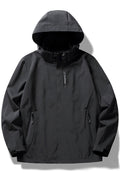 Women Fashionable Drawstring Hooded Neck Loose Long Sleeves Stretchable Velcro Cuff Front Zip Fastener & Side Zippered Pocket Lo