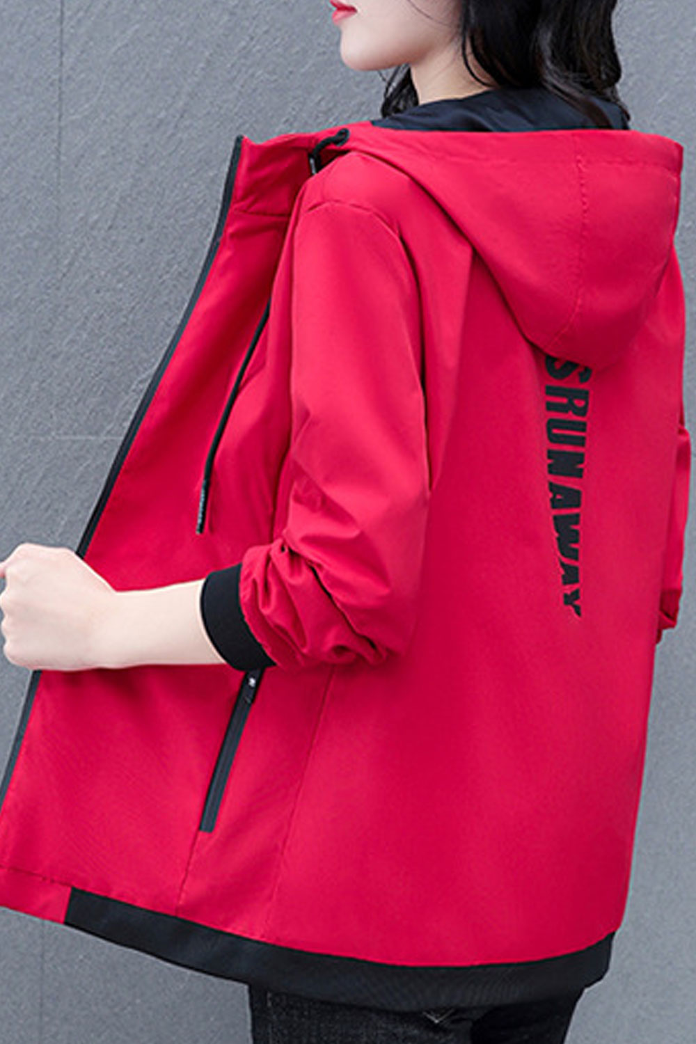 Women Enticing Drawstring Closure Hooded Neck Constrast Knitted Ribbed Cuff & Hem Side Slash Pocket & Easy Zip Fastener Winter C