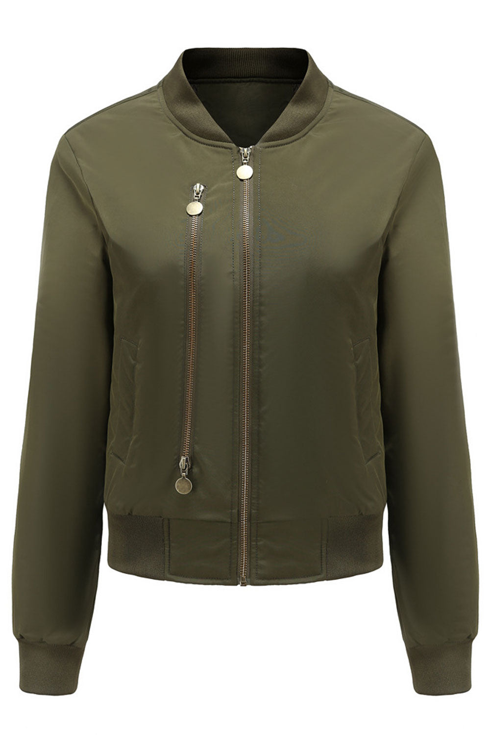 Women Charming Stand Collar Neck Knitted Ribbed Cuff & Hem Snug Casual Winter Jacket
