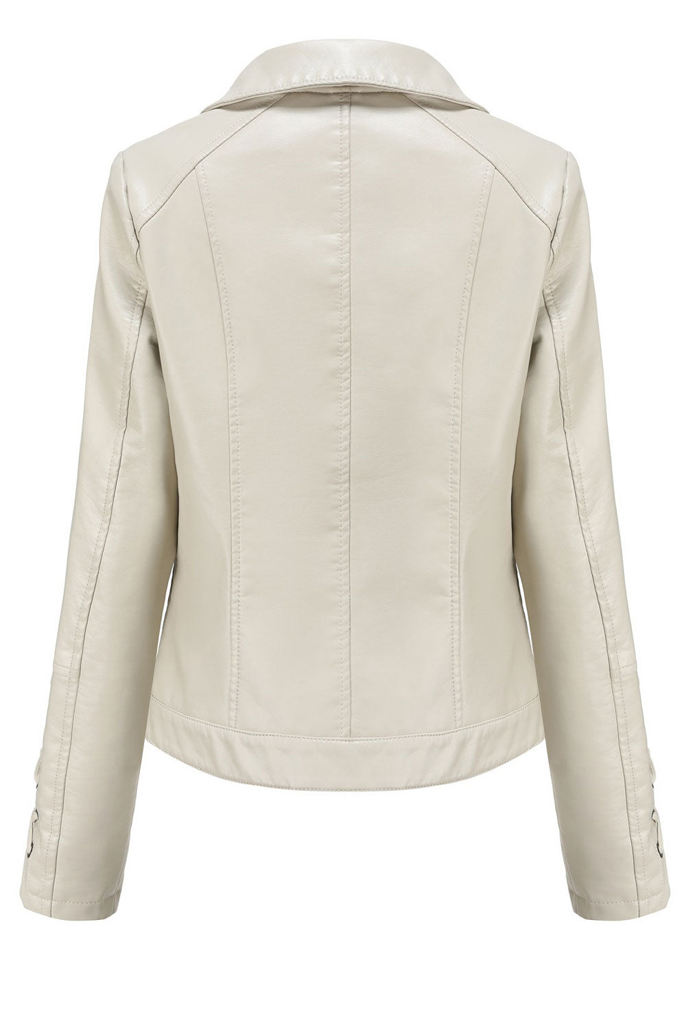 Women Captive Lace-Up Designed Lapel Collar Neck Oblique Zippered Side Zip Pocket Snug Winter Leather Jacket