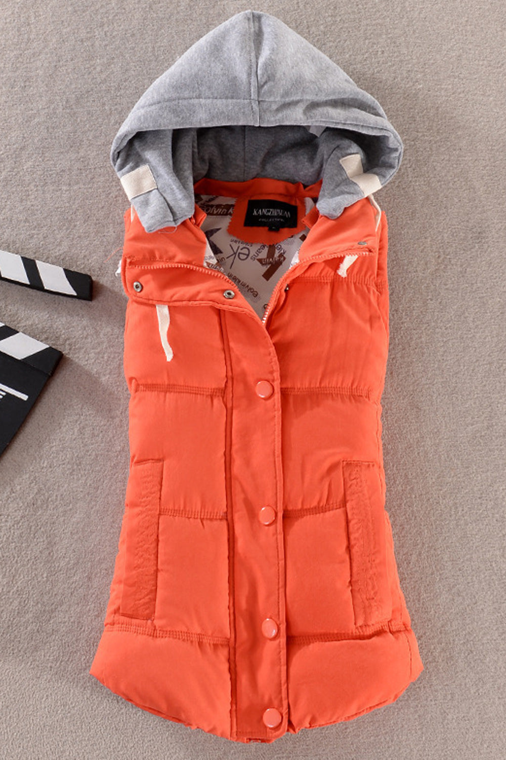 Women Hooded Collar Front Buttons Two Colours Padded Vest