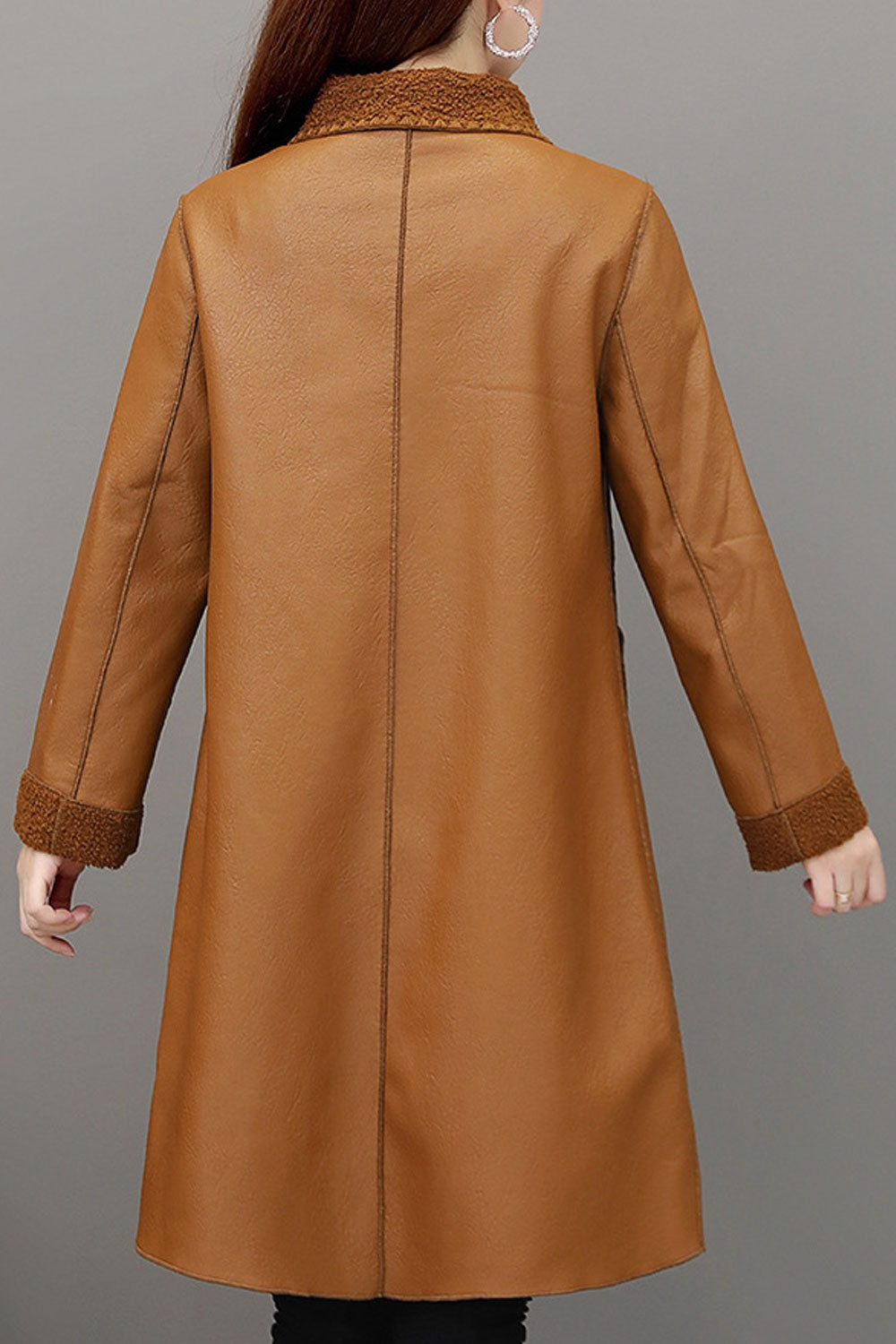 Women Soft Material Made Lapel Collar Fluffy Styled Cuff Capable Patch Pocket & Easy Buttoned Fastener Long Frictionless Winter