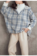 Kids Girls Loose Waist Plaid Pattern Hoodie Style Sweater