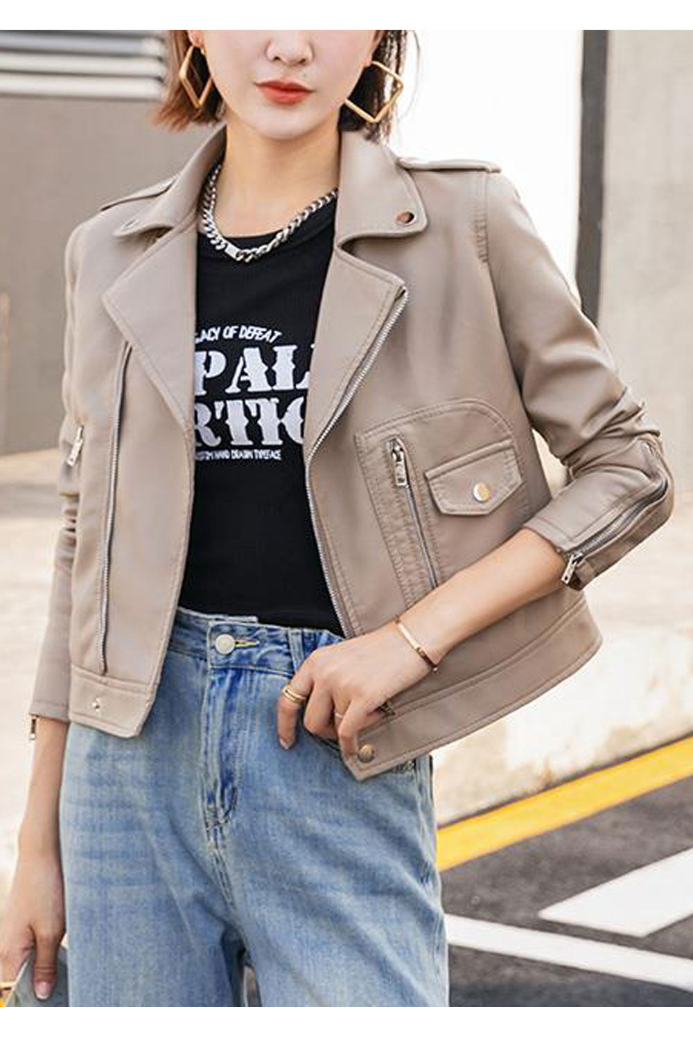 Women Exciting Collar Neck Amazing Pockets Zip Closure Interesting Winter Leather Jacket