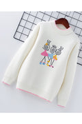 Kids Girls Ribbed Hem Long Sleeves Straight Shape Sweater