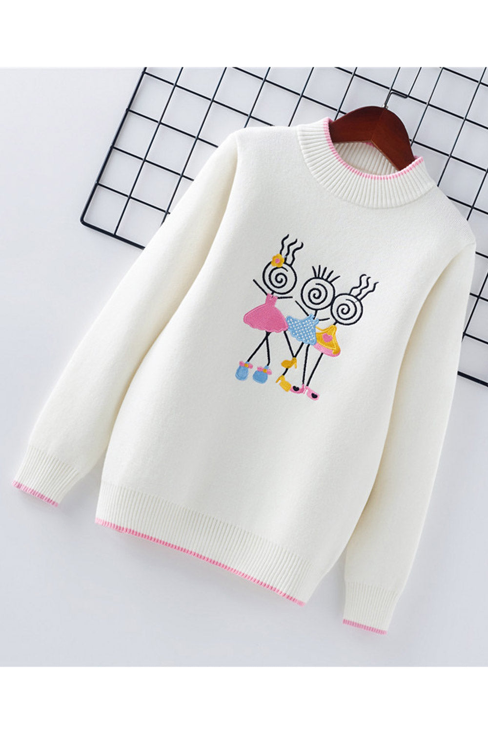 Kids Girls Ribbed Hem Long Sleeves Straight Shape Sweater