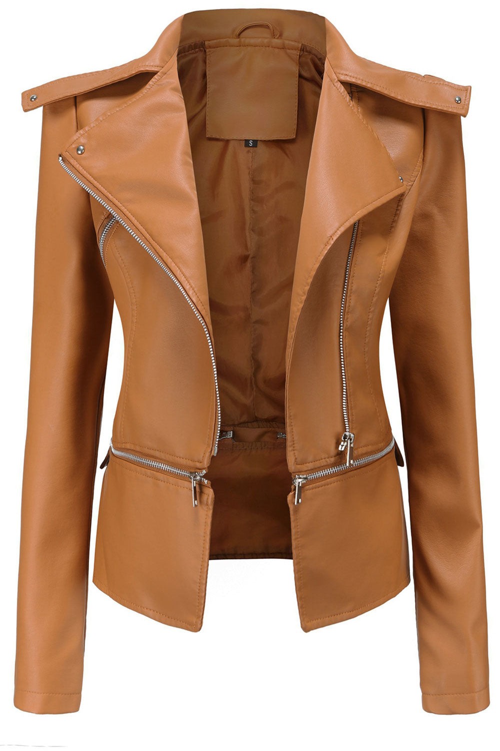 Women Suit Style Lapel Collar Neck Soft Long Sleeves Side Zippered pocket & Moveable Front Zippered Pocket Warm Winter Leather J