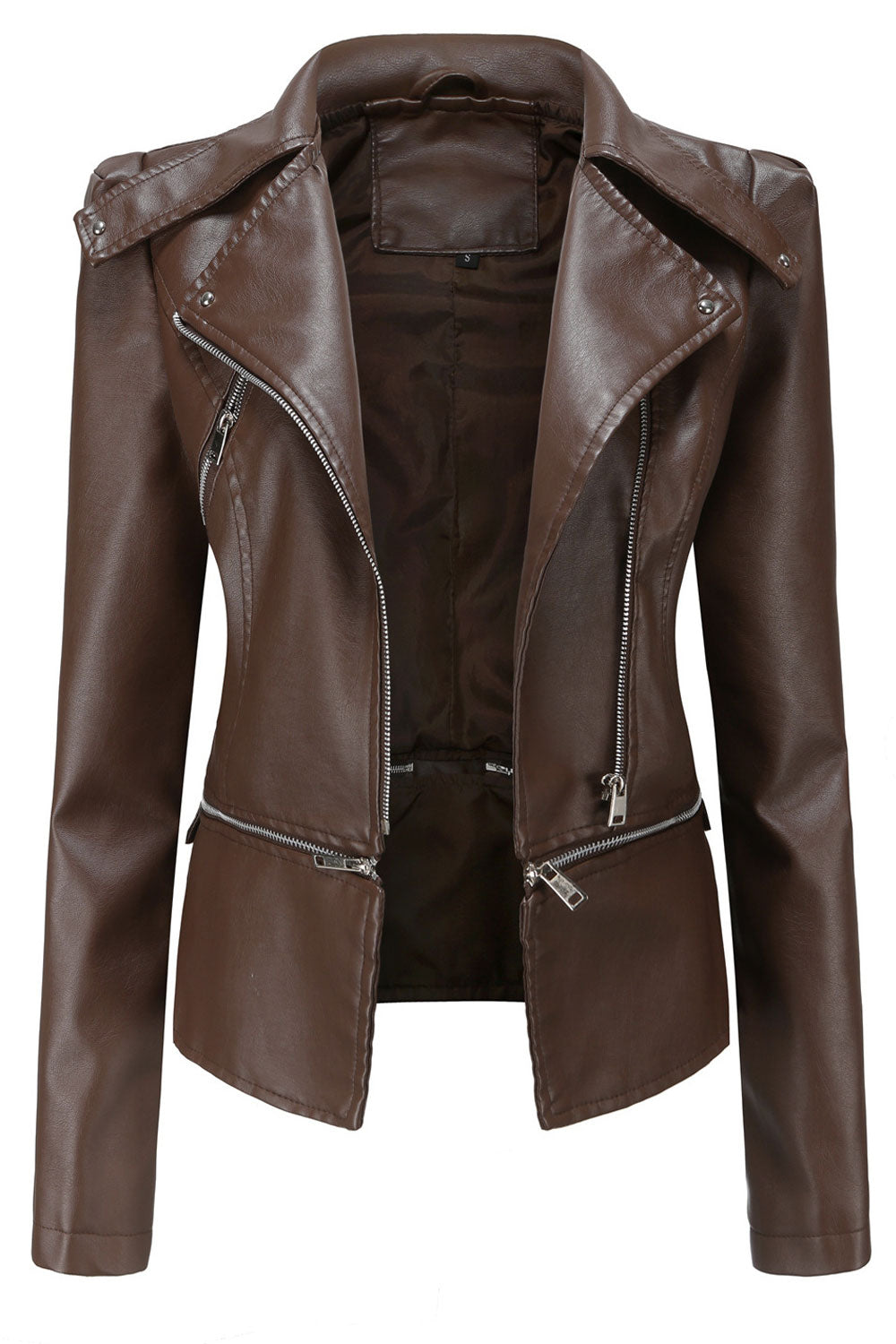 Women Suit Style Lapel Collar Neck Soft Long Sleeves Side Zippered pocket & Moveable Front Zippered Pocket Warm Winter Leather J