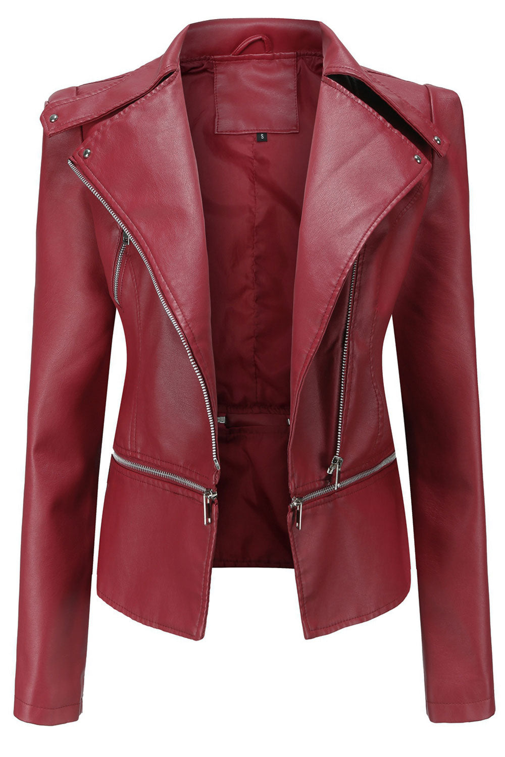 Women Suit Style Lapel Collar Neck Soft Long Sleeves Side Zippered pocket & Moveable Front Zippered Pocket Warm Winter Leather J