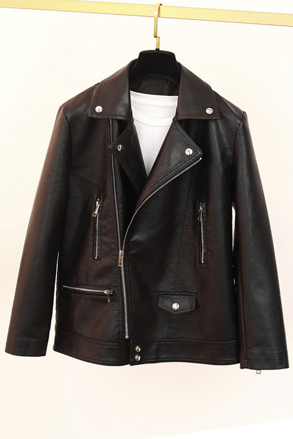 Women Admirable Solid Patterned Loose Style Lapel Collar Cross Zipper Fastener Zippered Pocket Loose Long Sleeves Light Weighted