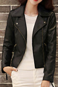 Women Slim Fit Style Women Slim Fit Style Lapel Collar Loose Long Zipper Sleeves Side Zippered Pocket Stunning Winter Leather Ja