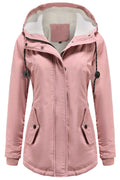 Women Aesthetic Drawstring Hooded Neck Stretchable Cuff & Straight Flap Pocket Cozy Winter Padded Jacket
