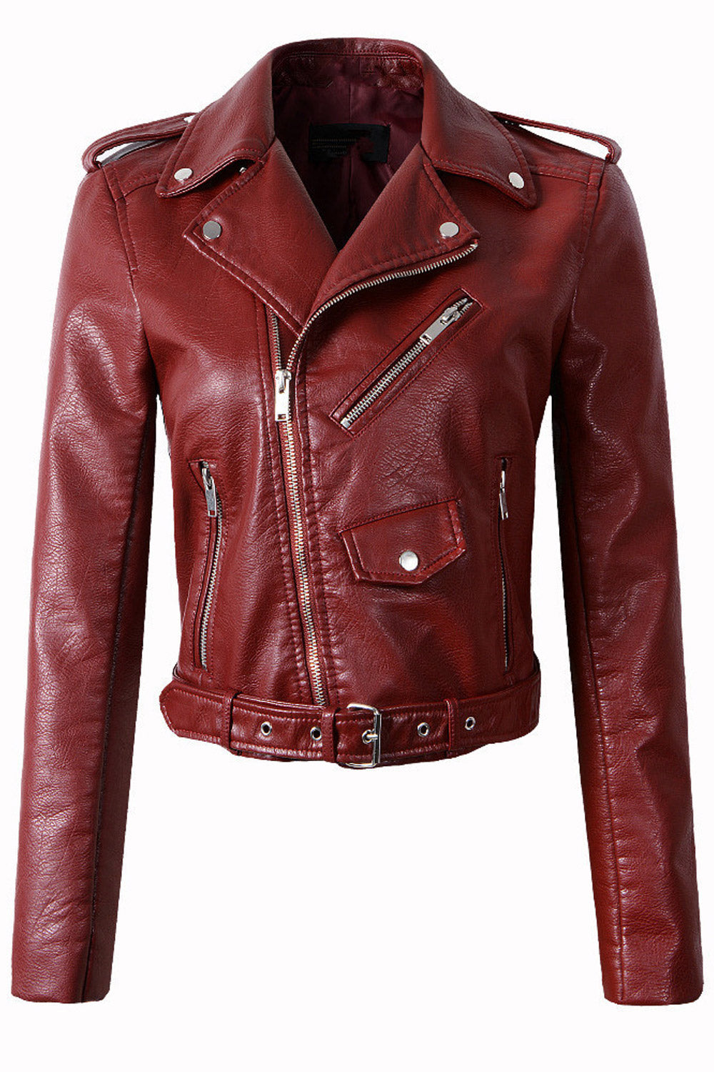 Women Lovely Adjustable Waist Strap Belt Collar Neck Comfortable Winter Leather Jacket