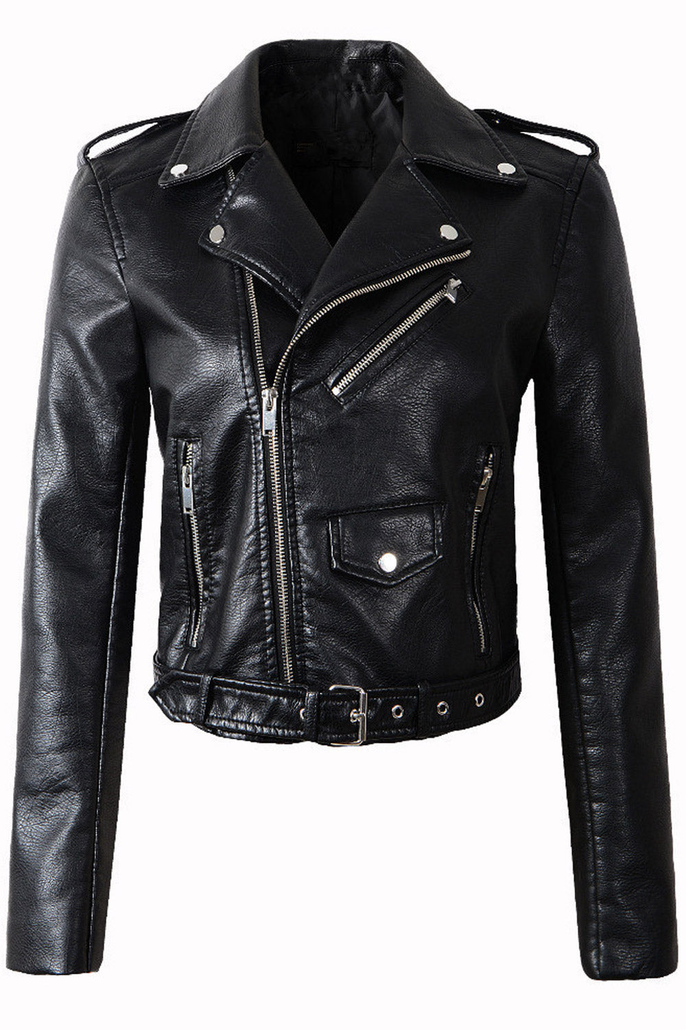 Women Lovely Adjustable Waist Strap Belt Collar Neck Comfortable Winter Leather Jacket