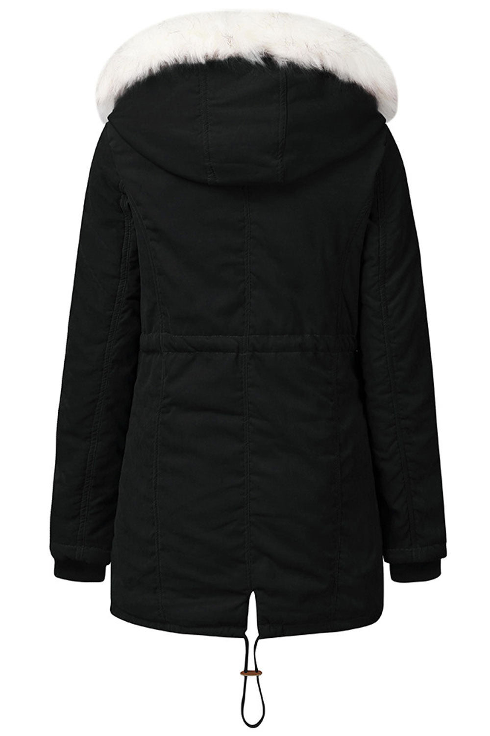 Women Fascinating Front Zip Closure Fluffy Hooded Neck Moveable Drawstring Waist & Side Zip Pocket Cozy Winter Padded Jacket