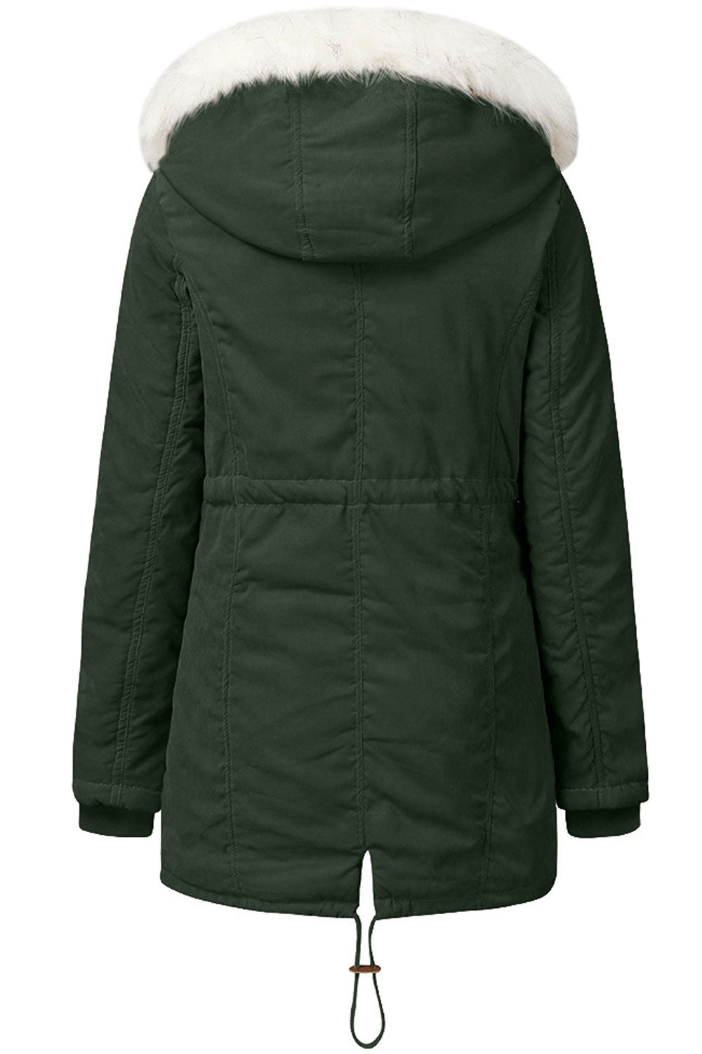 Women Fascinating Front Zip Closure Fluffy Hooded Neck Moveable Drawstring Waist & Side Zip Pocket Cozy Winter Padded Jacket