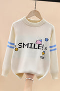 Kids Girls Letter Smile Printed Stylish Knit Sweater