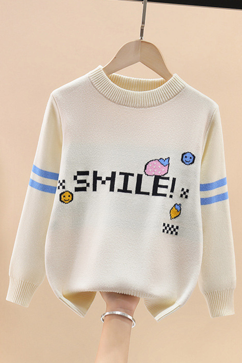 Kids Girls Letter Smile Printed Stylish Knit Sweater