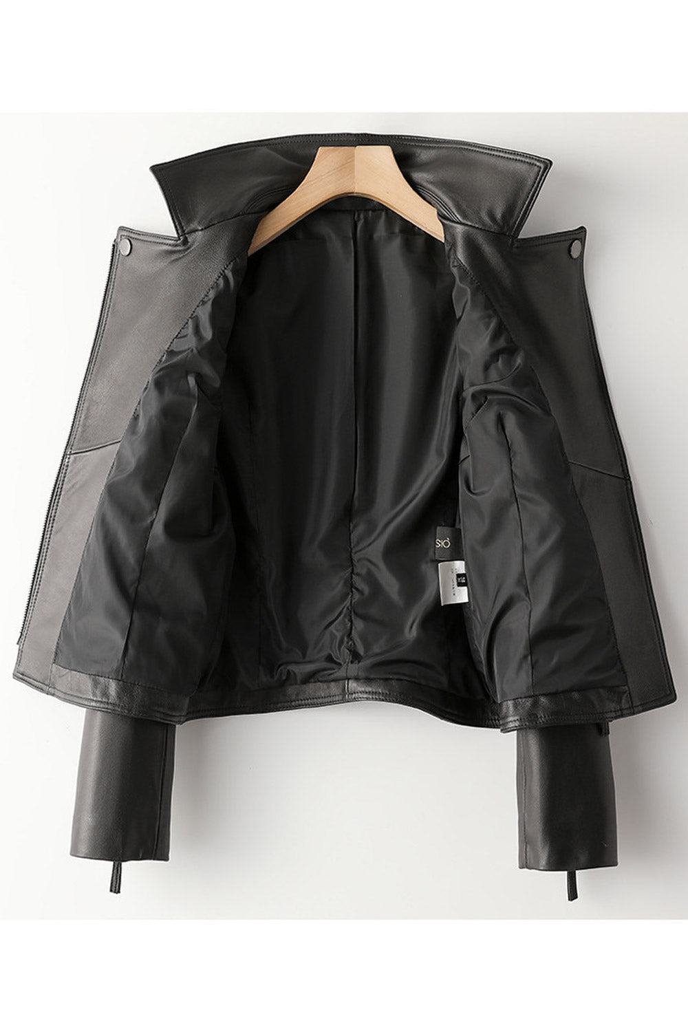 Women Excellent Lapel Collar Neck Solid Pattern Zipper Closure Pockets Elegant Winter Leather Jacket