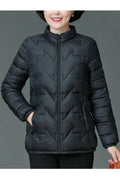 Women Charcoal Black Stand Collar Neck Stretchable Cuff Side Slash Pocket & Front Zip Fastener Body Fit Cozy Winter Padded Jacke