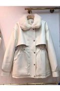 Women Thin Fluffy Collar Neck Stretchable Cuff & Waist Smooth Buttoned Fastener Winter Leather Jacket