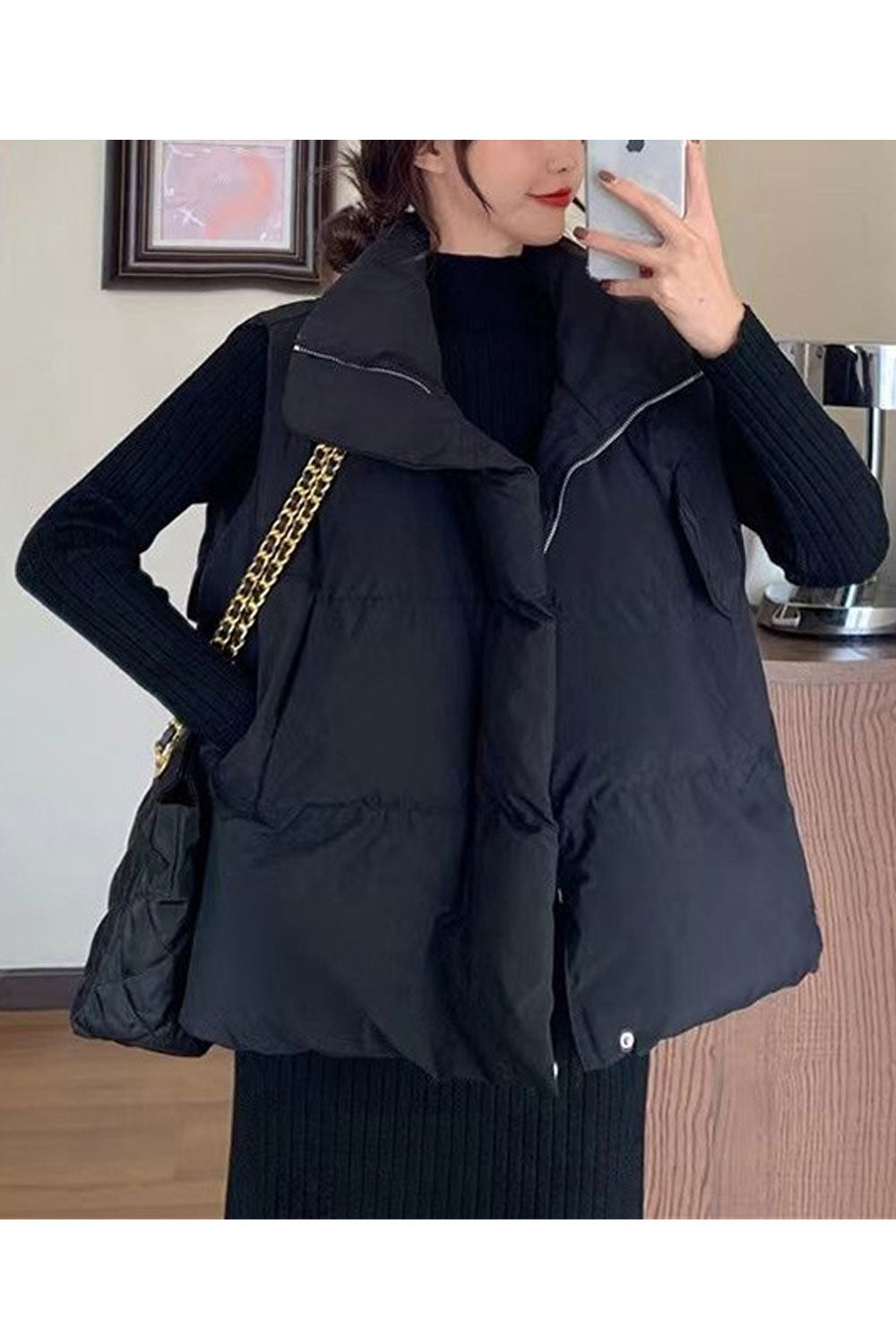 Women One Sided Bust Stylish Pocket Solid Pattern Padded Vest