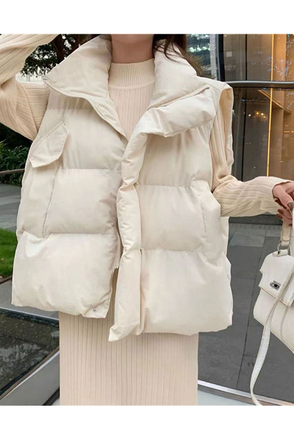 Women One Sided Bust Stylish Pocket Solid Pattern Padded Vest