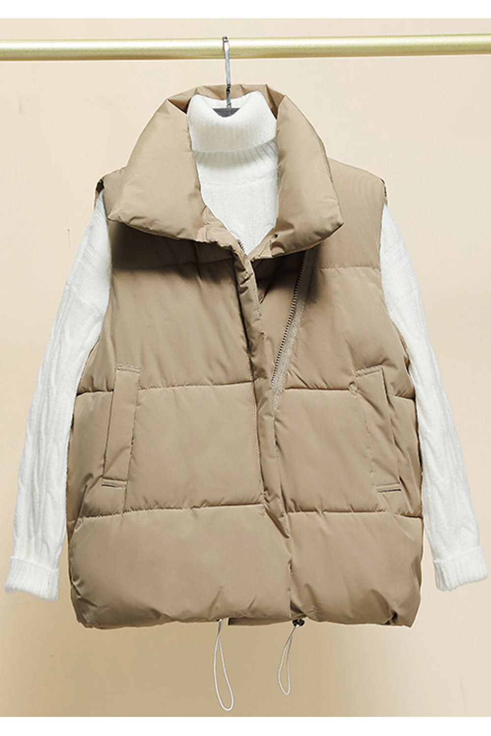 Women Long Zipper Side Two Pockets Comfortable Padded Vest