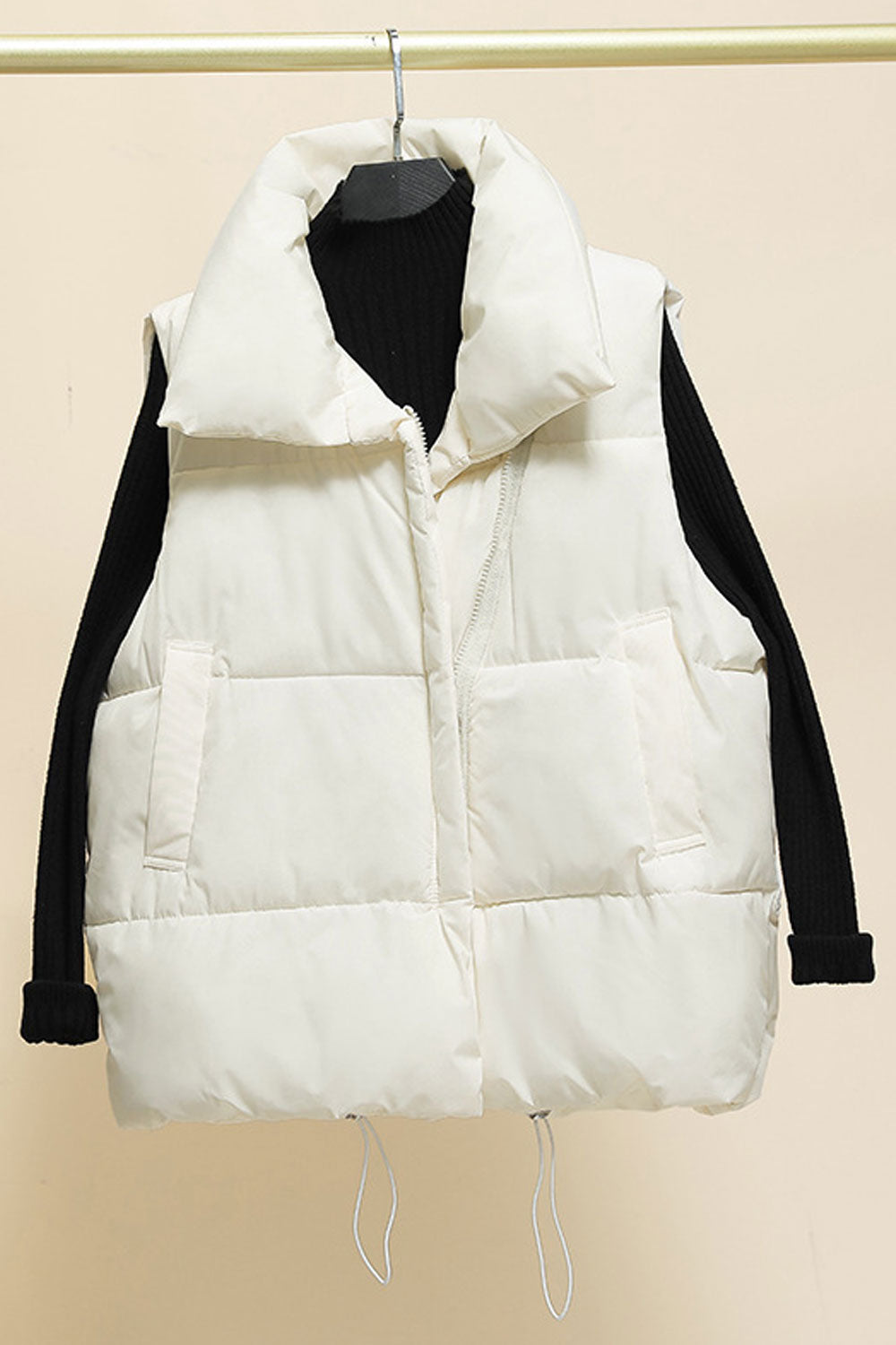 Women Long Zipper Side Two Pockets Comfortable Padded Vest