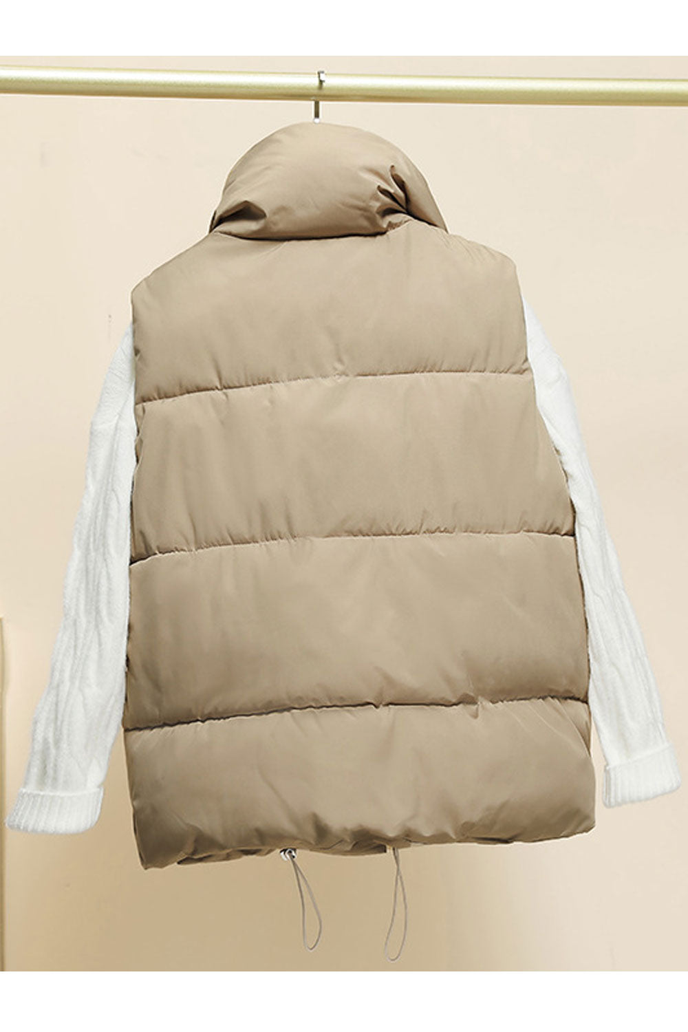 Women Long Zipper Side Two Pockets Comfortable Padded Vest
