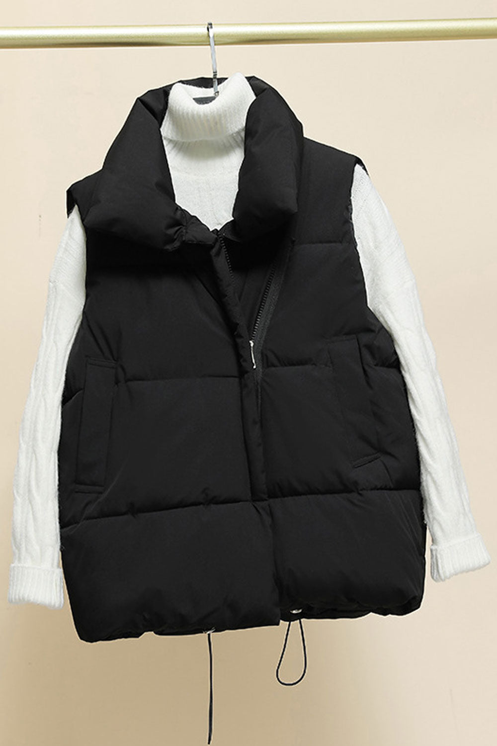 Women Long Zipper Side Two Pockets Comfortable Padded Vest