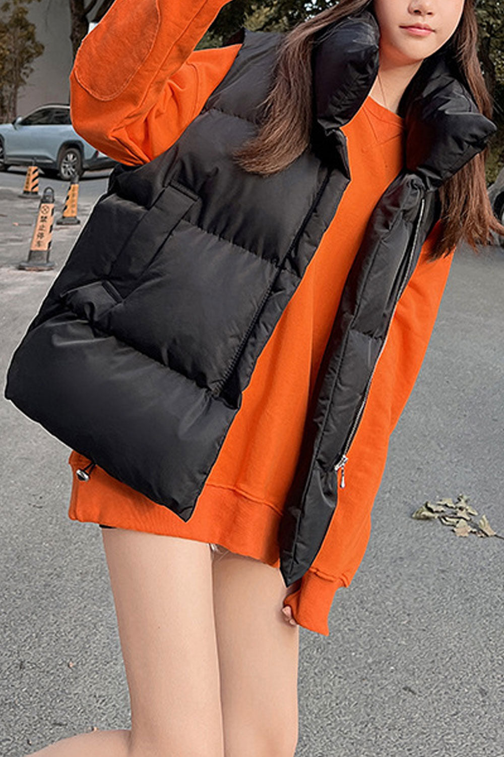 Women High Neck Long Zipper Lovely Comfortable Padded Vest