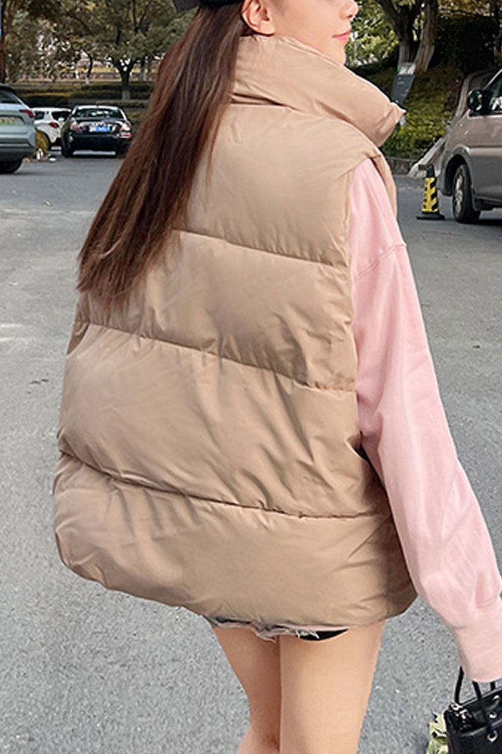Women High Neck Long Zipper Lovely Comfortable Padded Vest