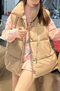 Women High Neck Long Zipper Lovely Comfortable Padded Vest